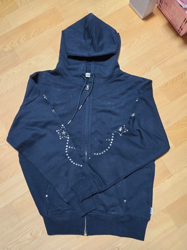 MUSINSA | YOUHEE STAR HOTFIX HOOD ZIP-UP NAVY