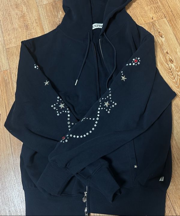 MUSINSA | YOUHEE STAR HOTFIX HOOD ZIP-UP NAVY