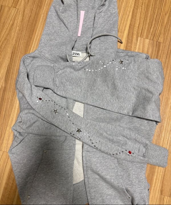 MUSINSA | YOUHEE STAR HOTFIX HOOD ZIP-UP MELANGE GREY