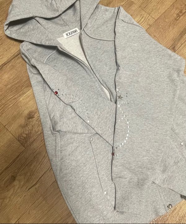 MUSINSA公式 | YOUHEE STAR HOTFIX HOOD ZIP-UP MELANGE GREY