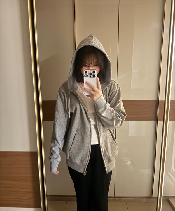 MUSINSA公式 | YOUHEE STAR HOTFIX HOOD ZIP-UP MELANGE GREY