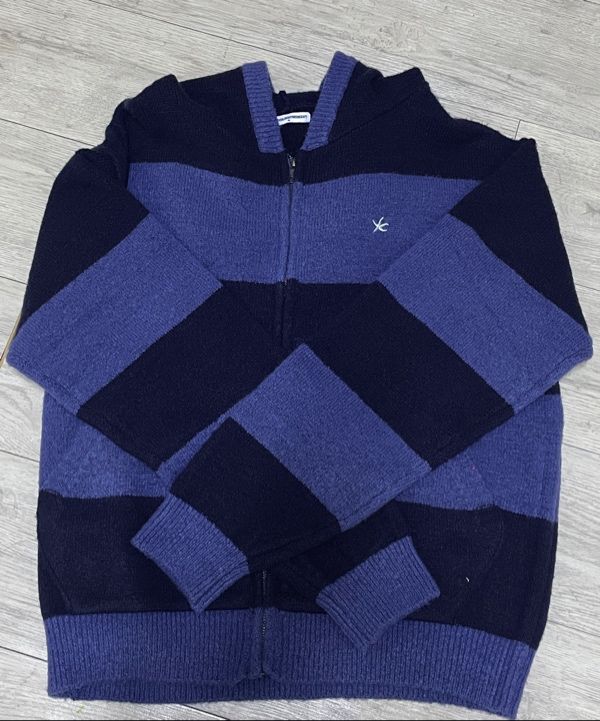 MUSINSA | THE COLDEST MOMENT TCM stripe knit hooded zip-up (navy