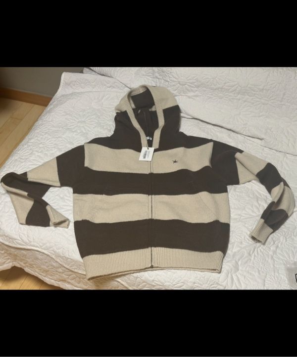 MUSINSA | THE COLDEST MOMENT TCM stripe knit hooded zip-up (brown