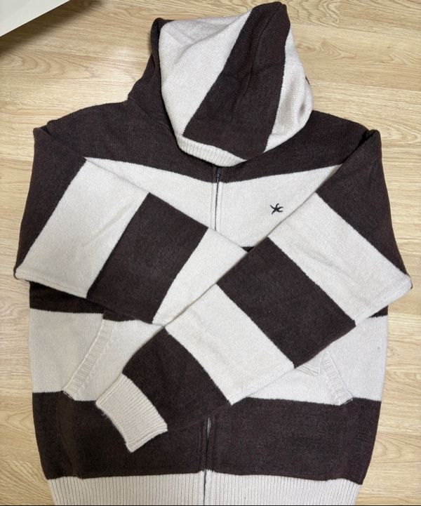 MUSINSA | THE COLDEST MOMENT TCM stripe knit hooded zip-up (brown
