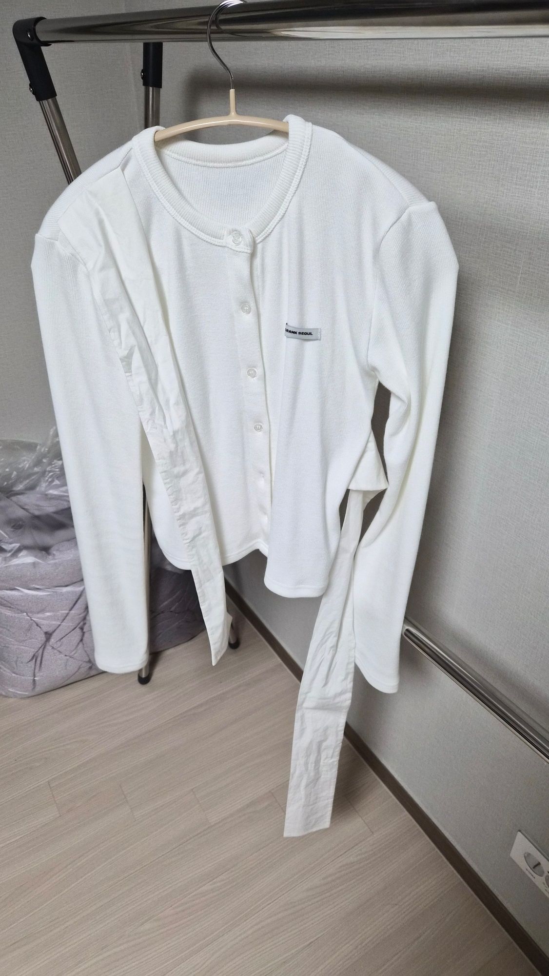 MUSINSA公式 | CRANK Ribbon Tide Knit Cardigan_White