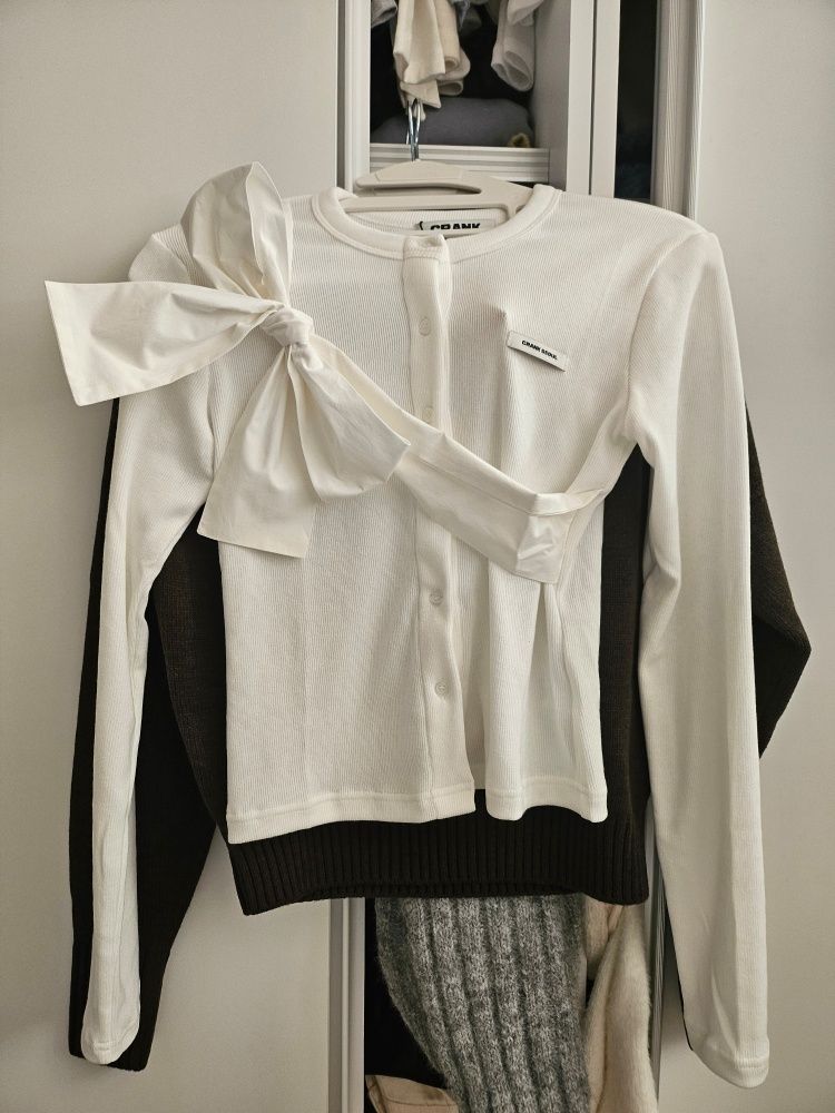 MUSINSA公式 | CRANK リボンタイドニットカーディガン_ホワイト