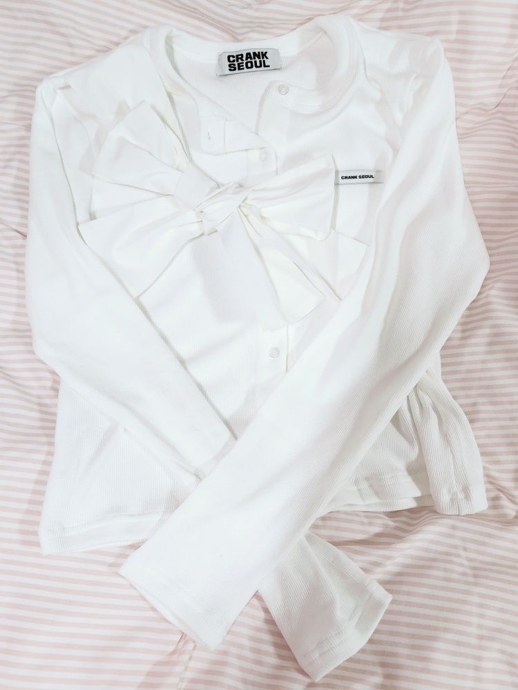 MUSINSA公式 | CRANK リボンタイドニットカーディガン_ホワイト