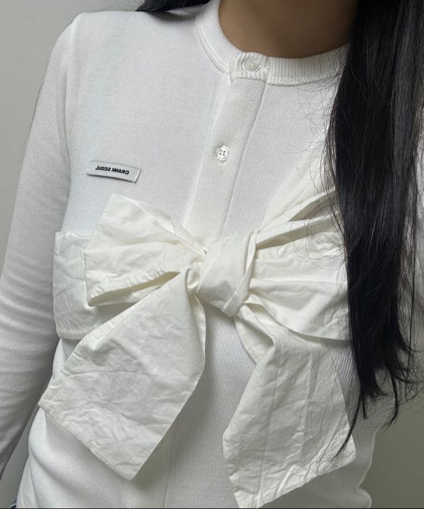 MUSINSA公式 | CRANK リボンタイドニットカーディガン_ホワイト