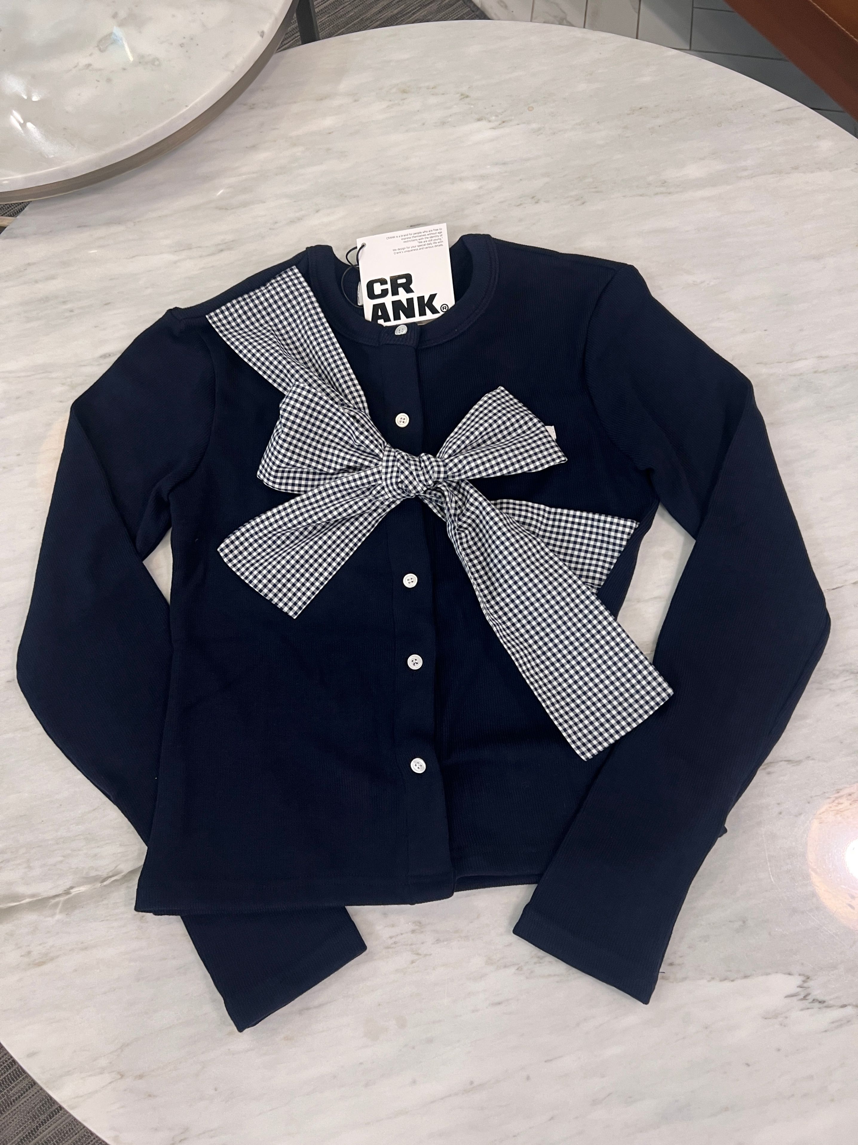 MUSINSA公式 | CRANK リボンタイドニットカーディガン_ネイビー