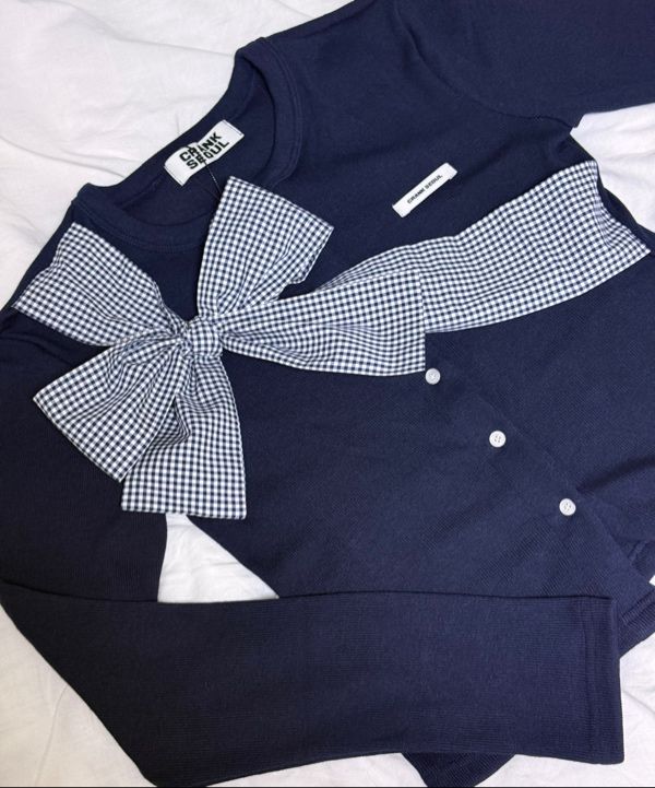 MUSINSA公式 | CRANK リボンタイドニットカーディガン_ネイビー