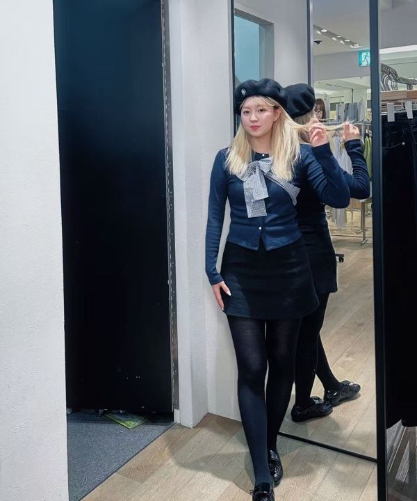 MUSINSA公式 | CRANK リボンタイドニットカーディガン_ネイビー