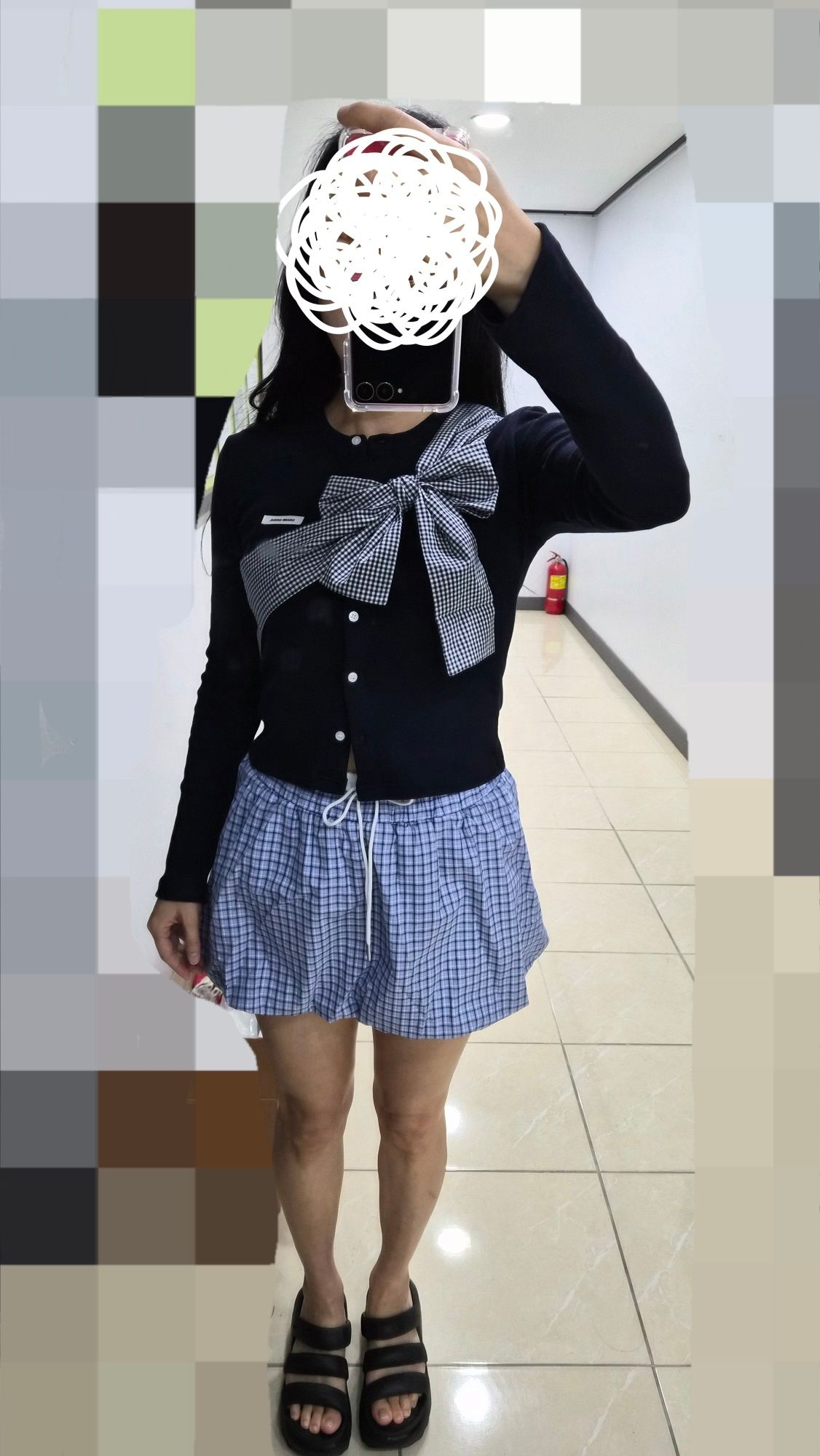 MUSINSA公式 | CRANK Ribbon Tide Knit Cardigan_Navy