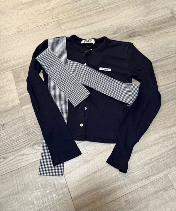 MUSINSA | CRANK Ribbon Tide Knit Cardigan_Navy