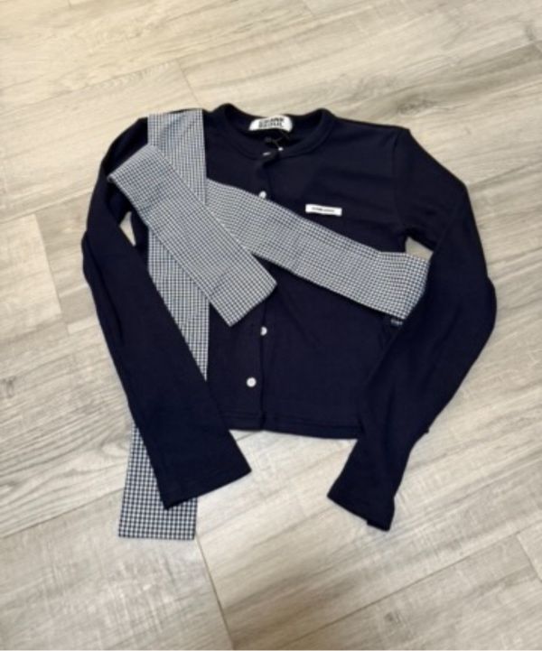 MUSINSA公式 | CRANK リボンタイドニットカーディガン_ネイビー