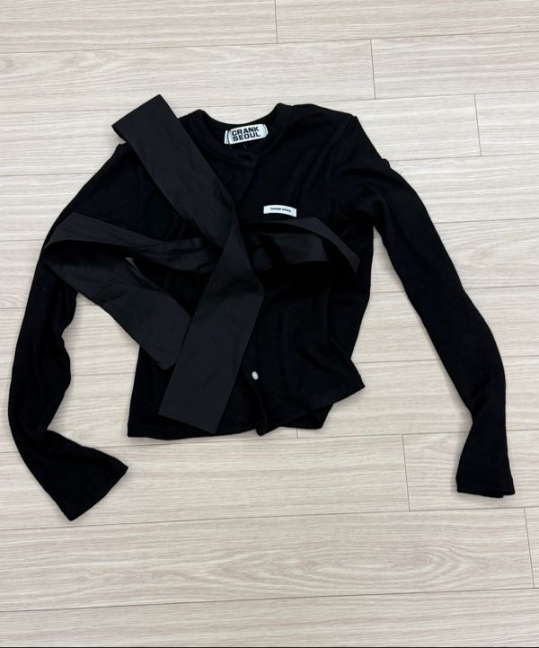 MUSINSA公式 | CRANK リボンタイドニットカーディガン_ブラック