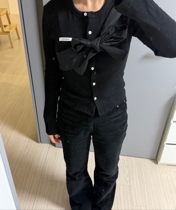 MUSINSA公式 | CRANK リボンタイドニットカーディガン_ブラック