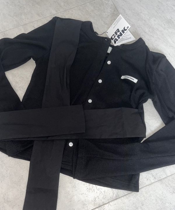 MUSINSA | CRANK Ribbon Tide Knit Cardigan_Black