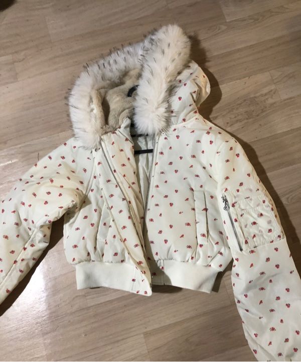 MUSINSA | YOUHEE FLOWER MA-1 FUR HOOD JUMPER IVORY