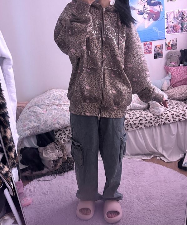 MUSINSA | YOUHEE LEOPARD HOOD ZIP-UP BROWN