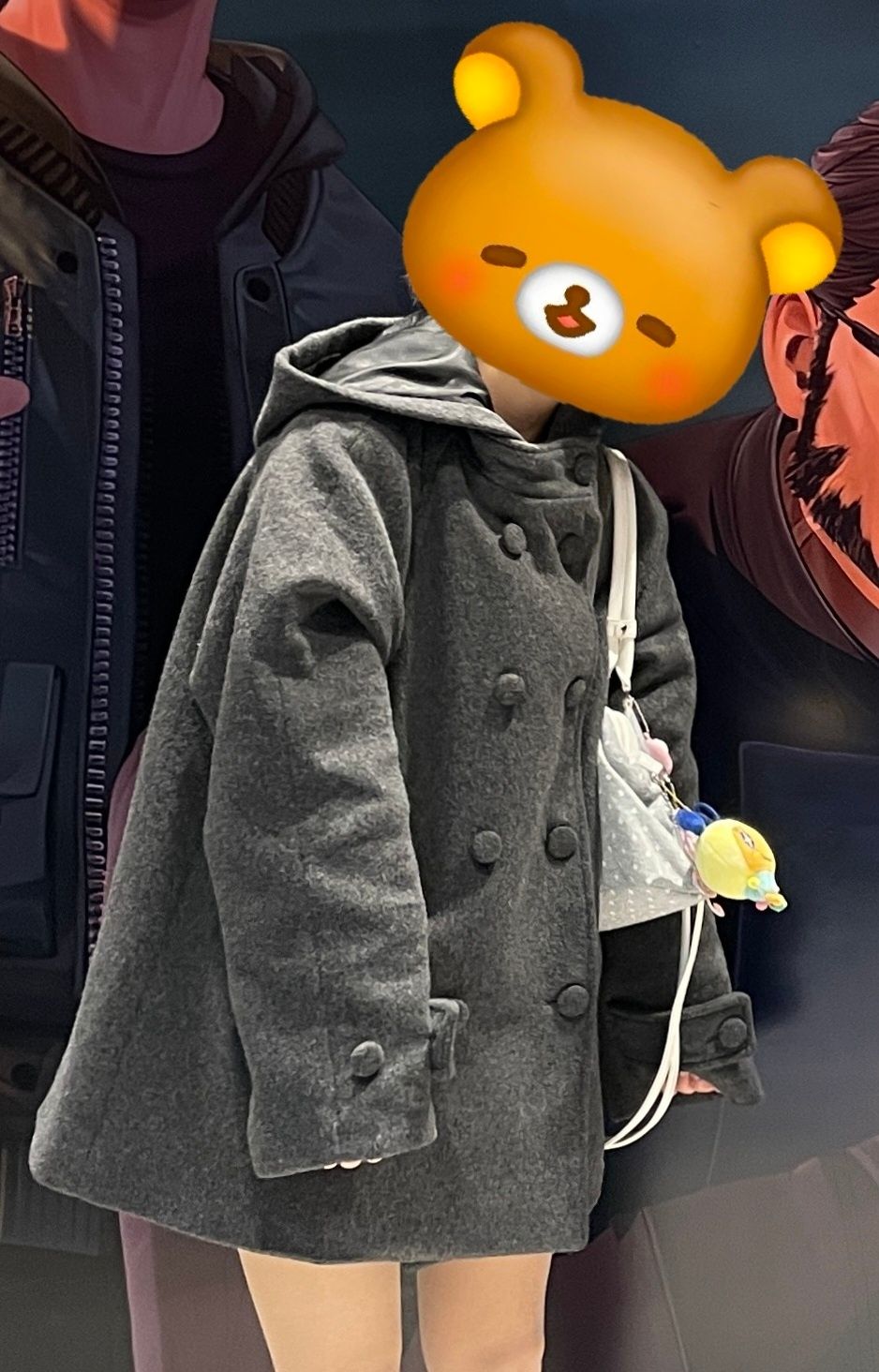 MUSINSA公式 | HUG YOUR SKIN フード付きハーフコート（チャコール）