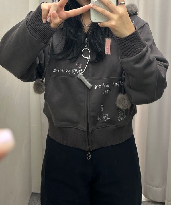 トップス hugyourskin Hotfix fur hoodie zip-up MUSINSA | HUG YOUR SKIN Hotfix fur hoodie zip-up (White)