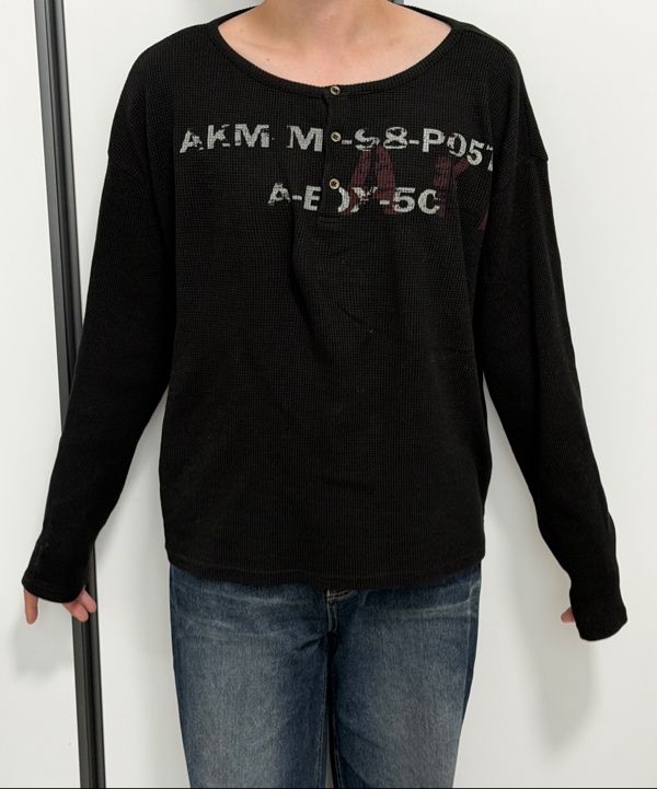 MUSINSA公式 | AAKAM Waffle Henry Neck Long Sleeve (Black)