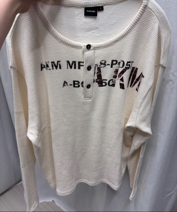 MUSINSA | AAKAM Waffle Henry Neck Long Sleeve (Ivory)