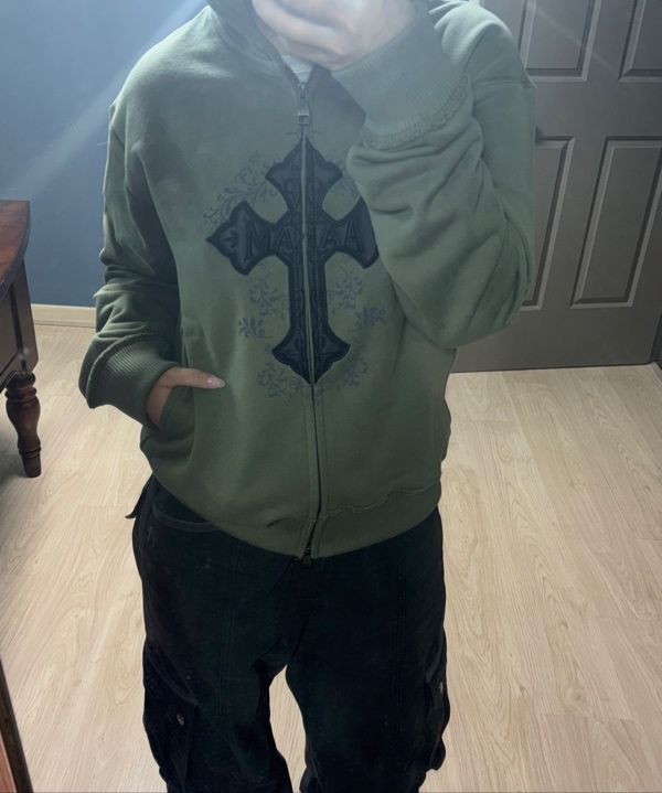 MUSINSA公式 | AAKAM AKM CROS2 Zip-Up Hoodie (Khaki)