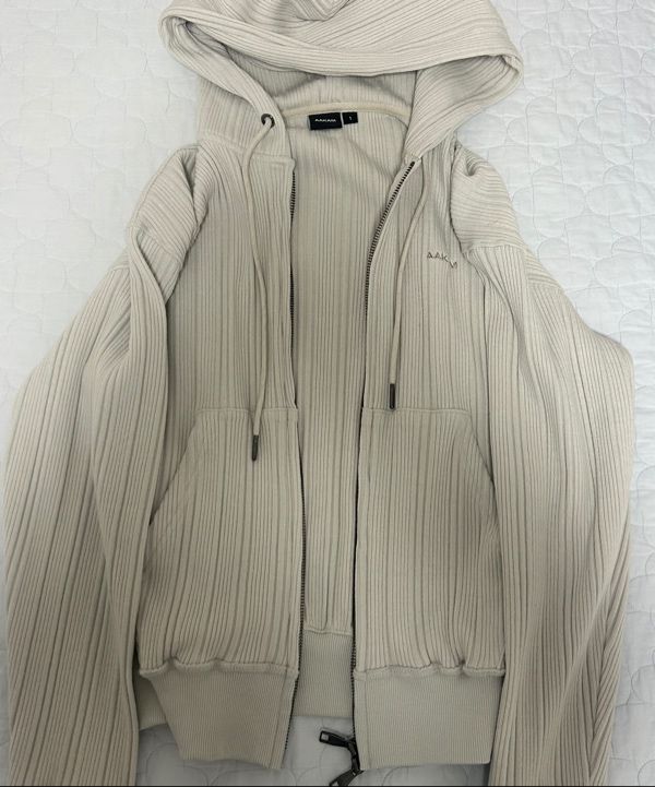 MUSINSA | AAKAM Knitted Zip-Up Hoodie (Ivory)