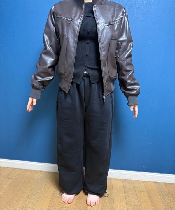 MUSINSA | AAKAM High-Neck Leather Jacket (Brown)