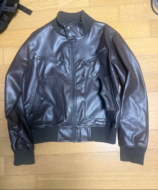 MUSINSA | AAKAM High-Neck Leather Jacket (Brown)
