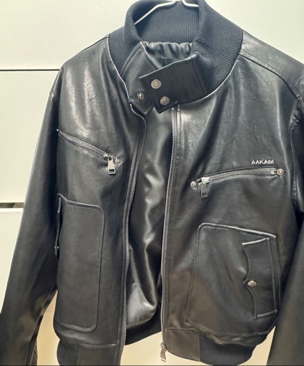 MUSINSA | AAKAM High-Neck Leather Jacket (Black)