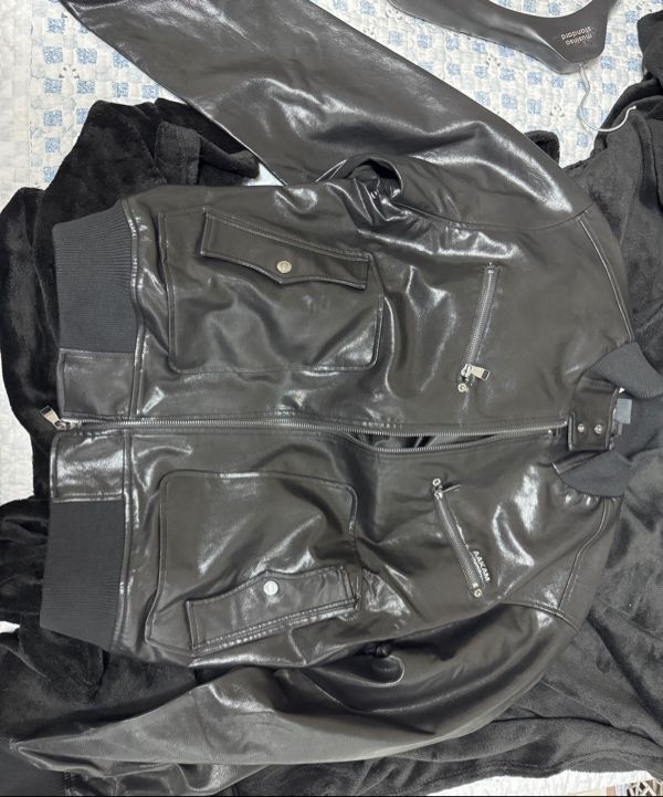 MUSINSA公式 | AAKAM High-Neck Leather Jacket (Black)