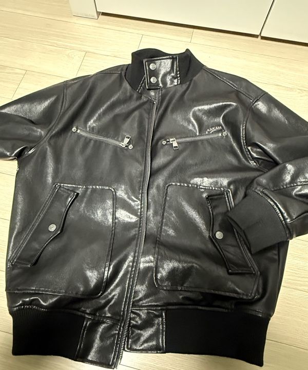 MUSINSA公式 | AAKAM High-Neck Leather Jacket (Black)