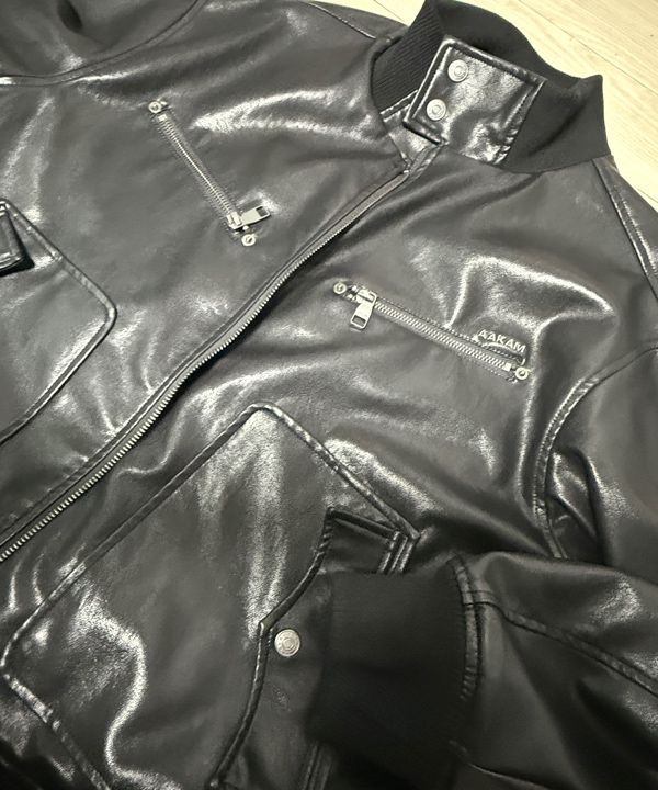 MUSINSA公式 | AAKAM High-Neck Leather Jacket (Black)