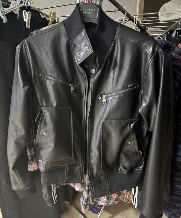MUSINSA公式 | AAKAM High-Neck Leather Jacket (Black)