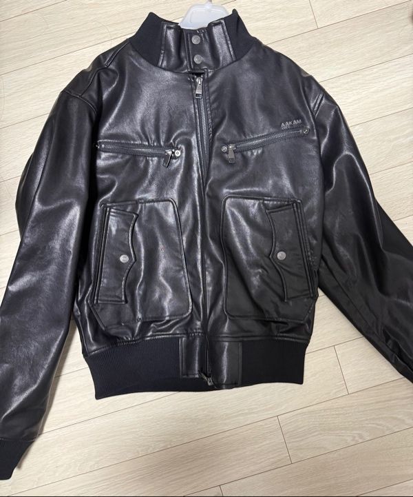 MUSINSA | AAKAM High-Neck Leather Jacket (Black)
