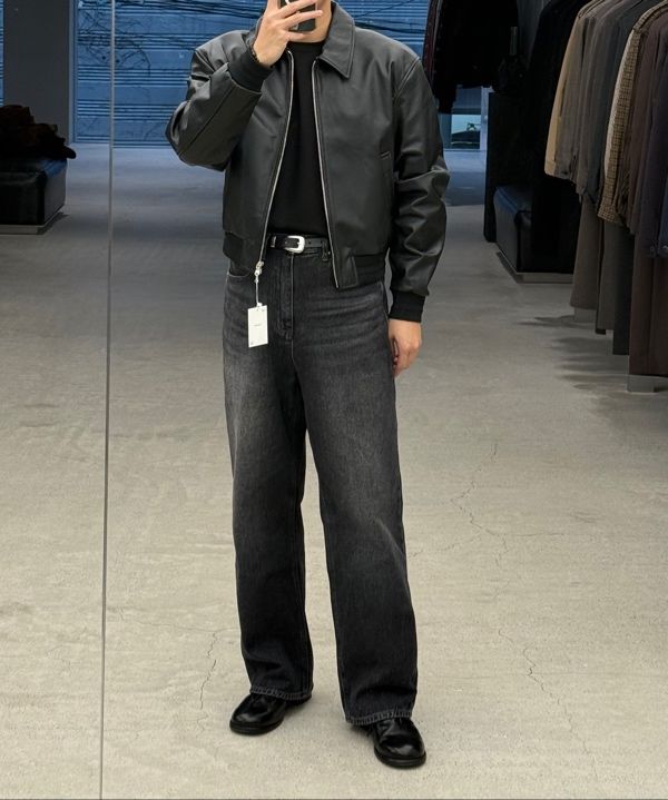 MUSINSA公式 | LMOOD セレニティ ゴートレザー ブルゾン ブラック