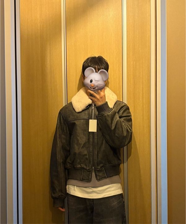 MUSINSA公式 | LMOOD ファーコラーカウレザーエビエイタージャケット