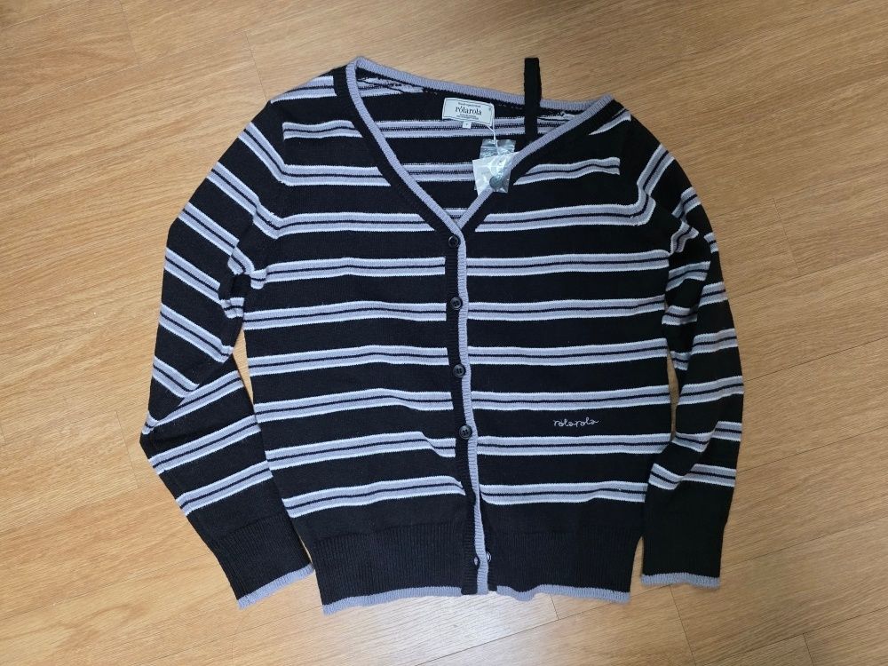 【rolarola】SHOULDER STRIPCARDIGAN MUSINSA | ROLAROLA ONE OFF SHOULDER STRIPE WOOL BLENDED CARDIGAN BLUE