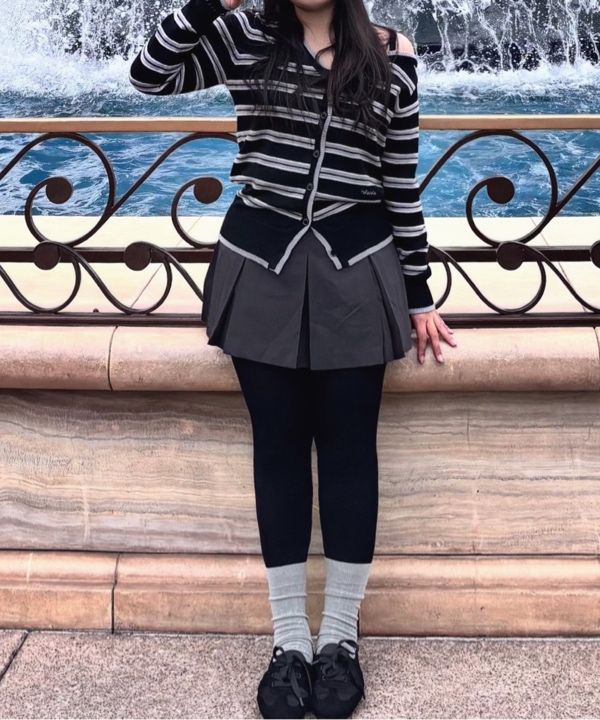 MUSINSA | ROLAROLA ONE OFF SHOULDER STRIPE WOOL BLENDED CARDIGAN BLACK