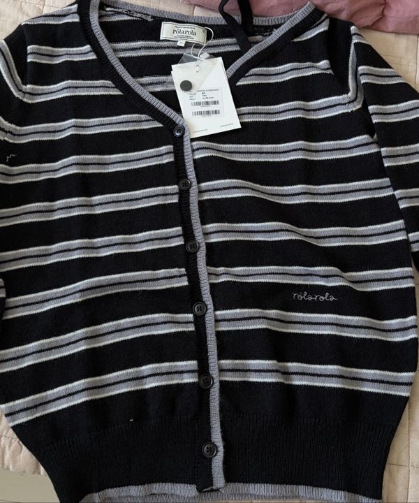 MUSINSA | ROLAROLA ONE OFF SHOULDER STRIPE WOOL BLENDED CARDIGAN BLACK
