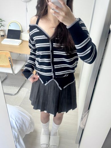 MUSINSA公式 | ROLAROLA ONE OFF SHOULDER STRIPE WOOL BLENDED