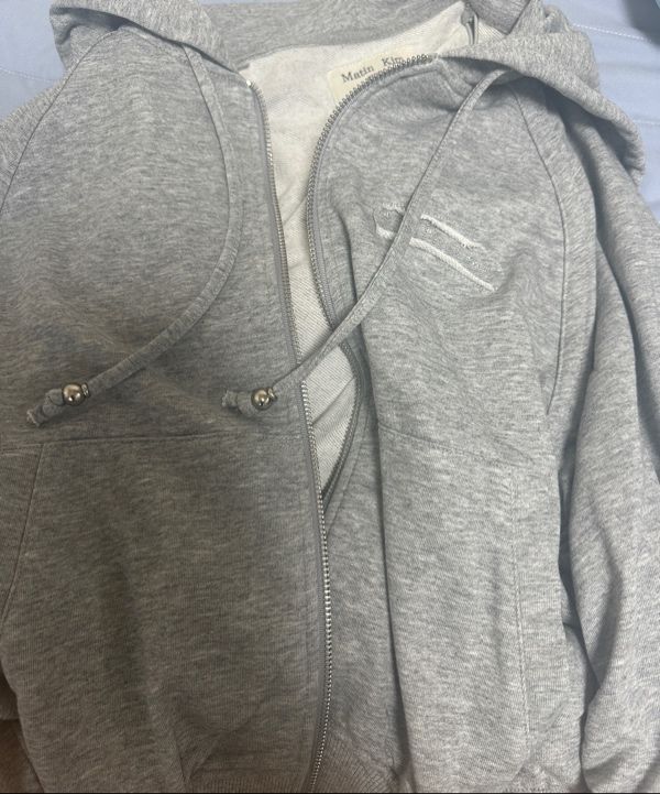 MUSINSA公式 | MATIN KIM SLEEVE STRING DETAIL HOODY ZIP UP IN GREY