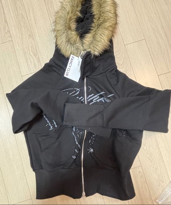 MUSINSA | FANCY CLUB Loose Fur Hooded Zip-Up (BLACK) F25ZA005