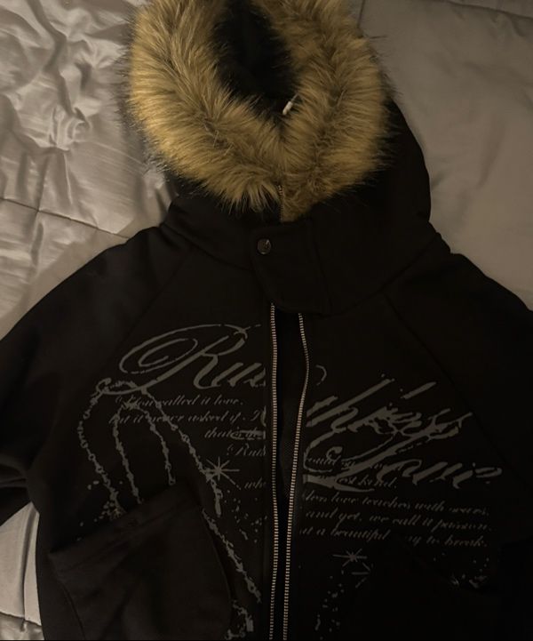 MUSINSA | FANCY CLUB Loose Fur Hooded Zip-Up (BLACK) F25ZA005