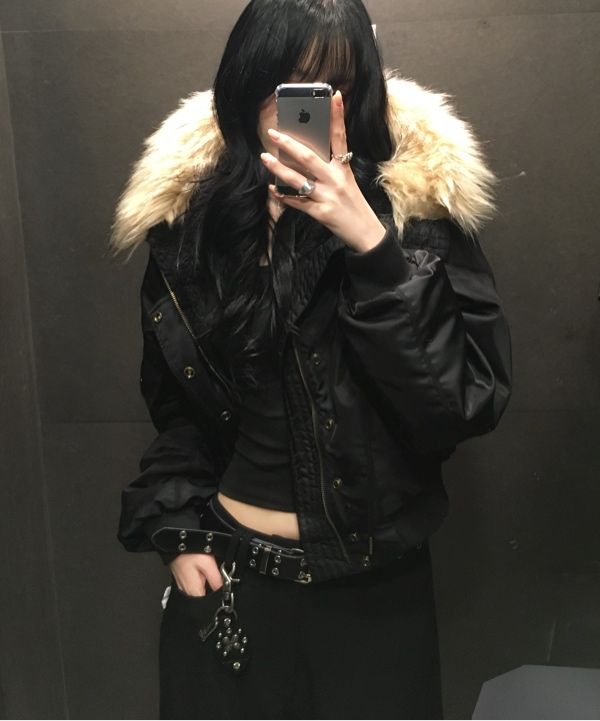 MUSINSA公式 | FANCY CLUB アイレットファーMA-1 (ブラック) F25ZA003