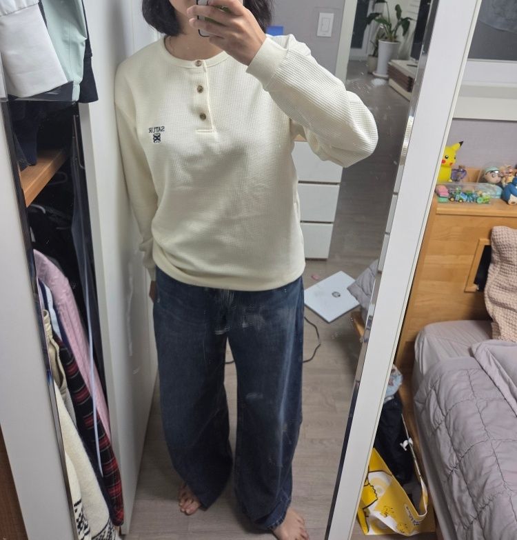 MUSINSA公式 | SATUR ワッフルヘンリーネックTシャツクリーム