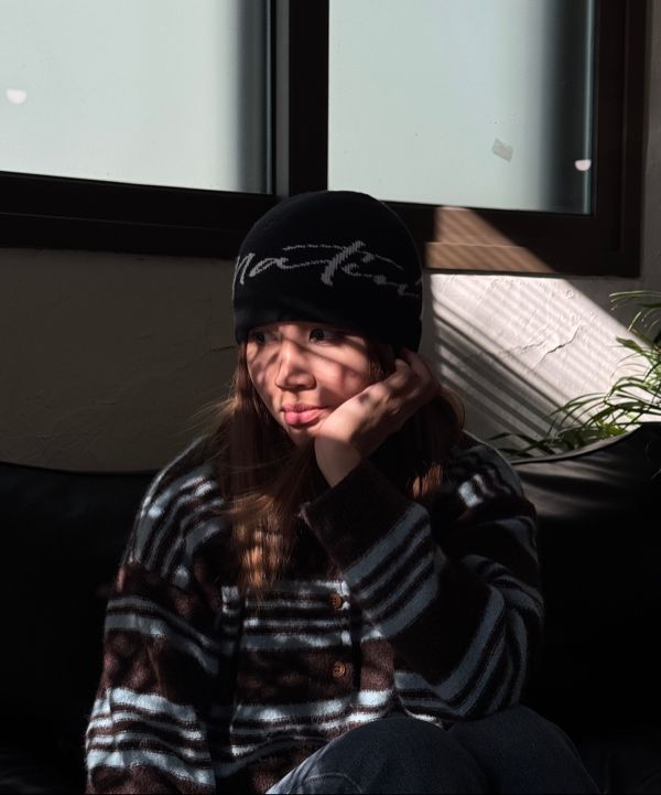 MUSINSA | MATIN KIM MATIN LOGO SCRIPT BEANIE IN BLACK