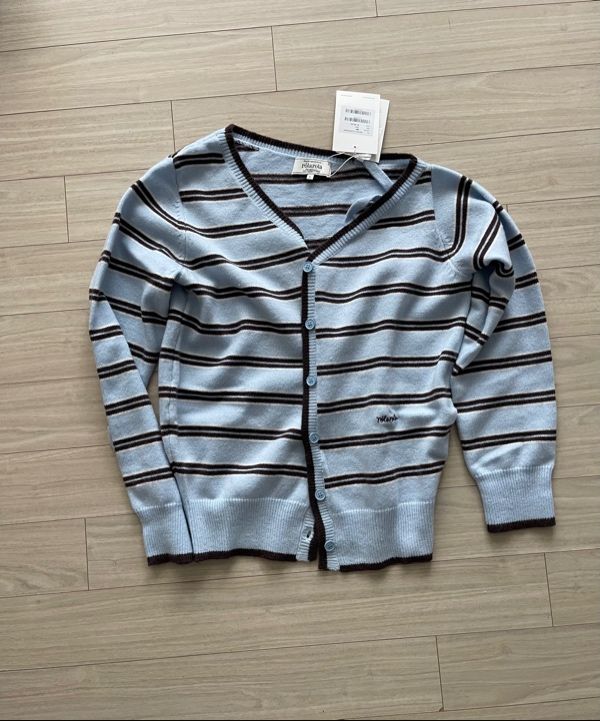 【rolarola】SHOULDER STRIPCARDIGAN MUSINSA | ROLAROLA ONE OFF SHOULDER STRIPE WOOL BLENDED CARDIGAN BLUE